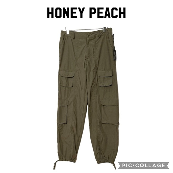 Honey Peach cargo tapered trousers pants army green size M NWT - Picture 1 of 10